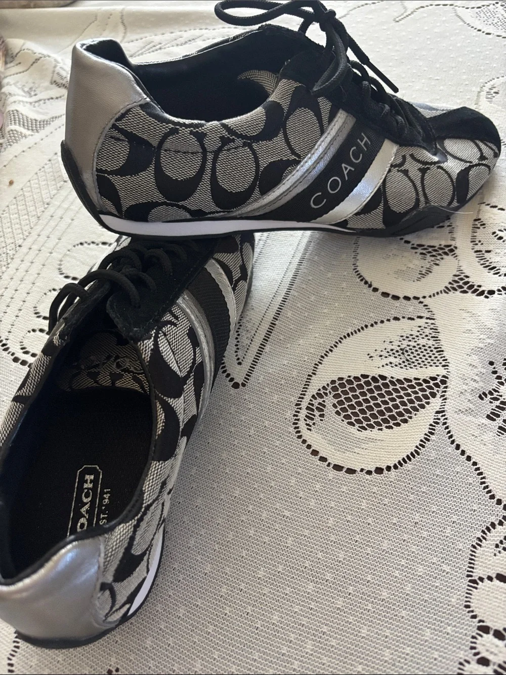 Coach Black and Silver Signature Logo Sneakers